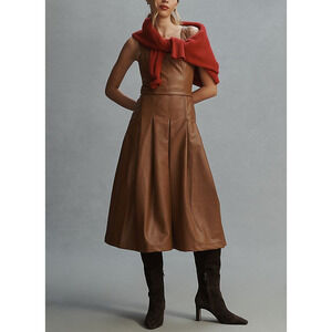 Anthropologie 'Pilcro' Brown Faux Leather Pleated Pinafore Dress Size 4 - NWT